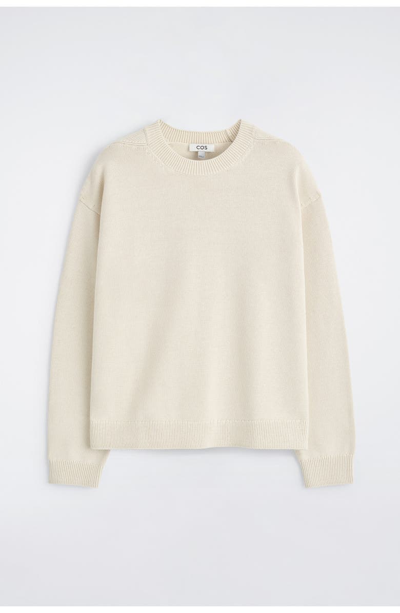 COS Knitted Cotton Crew-Neck Sweater, Alternate, color, Cream