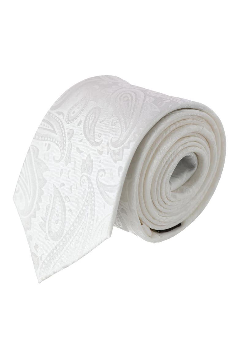 Banbury Paisley Silk X-Long Tie, Main, color, WHITE