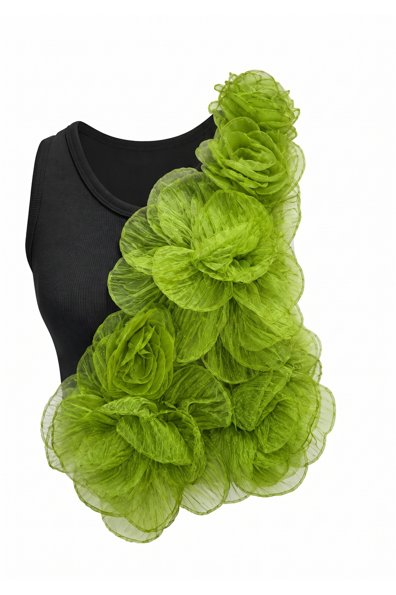 Floral Applique Tank Top, Main, color, Black
