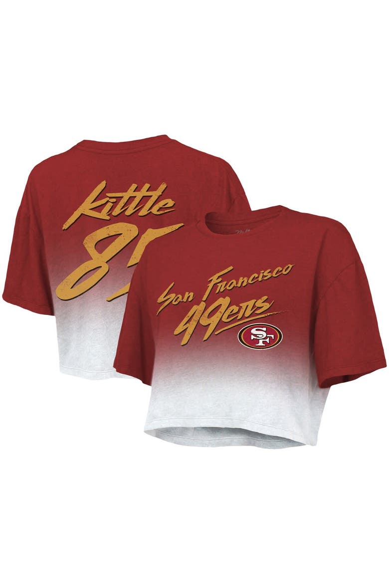 Women's Majestic Threads George Kittle Scarlet/White San Francisco 49ers Dip-Dye Player Name & Number Crop Top, Main, color, Scarlet