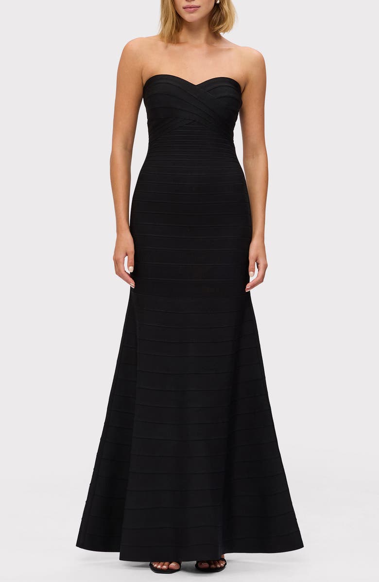 Herve Leger The Sara Strapless Mermaid Gown, Main, color, Black