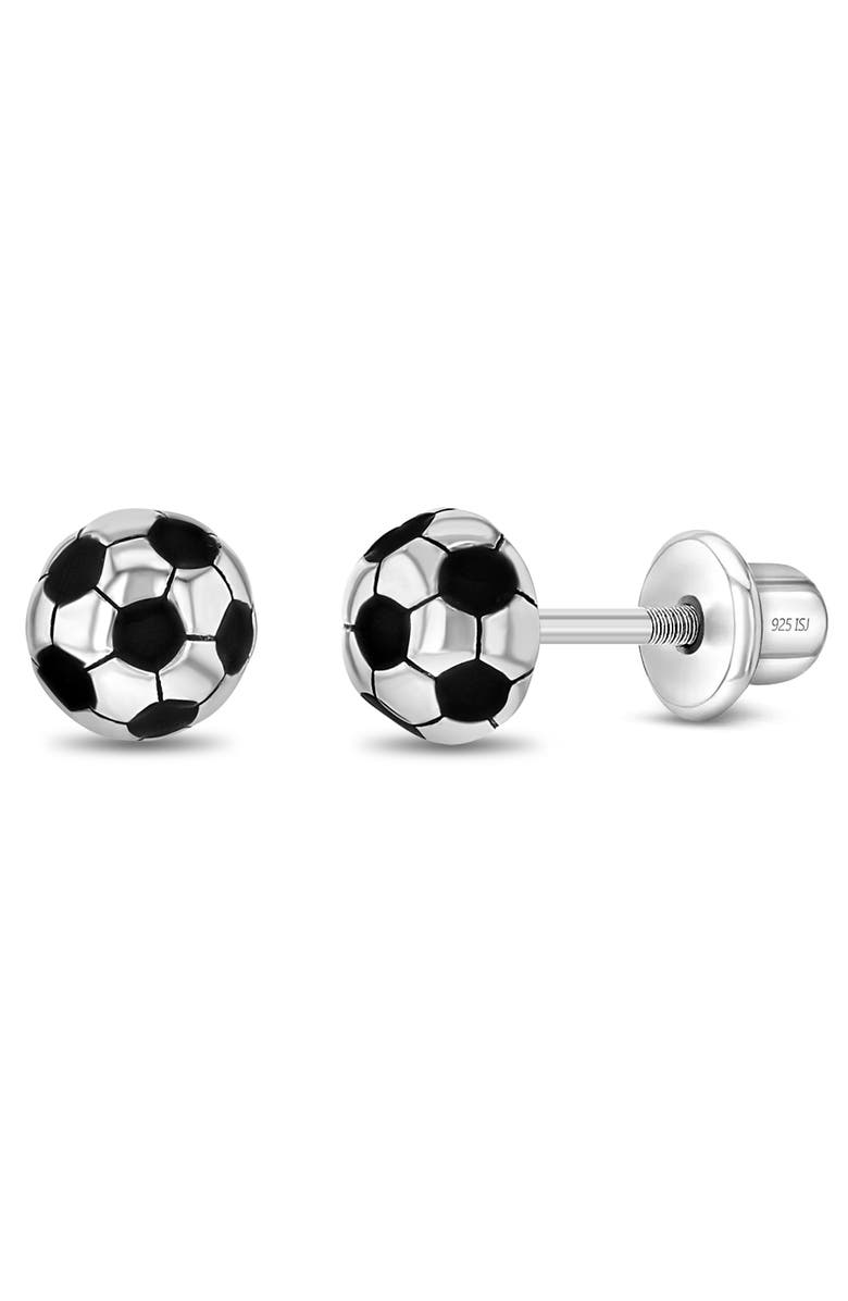 In Season Jewelry Enamel Soccer Ball Earrings, Main, color, Black
