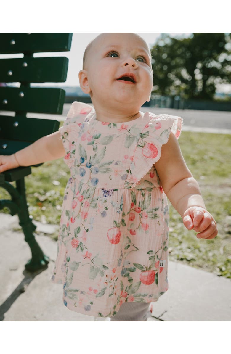 Deux par Deux Cotton Muslin Tunic and Rib Jersey Printed Berries Leggings Set, Alternate, color, Pink Printed Berries & Lilac