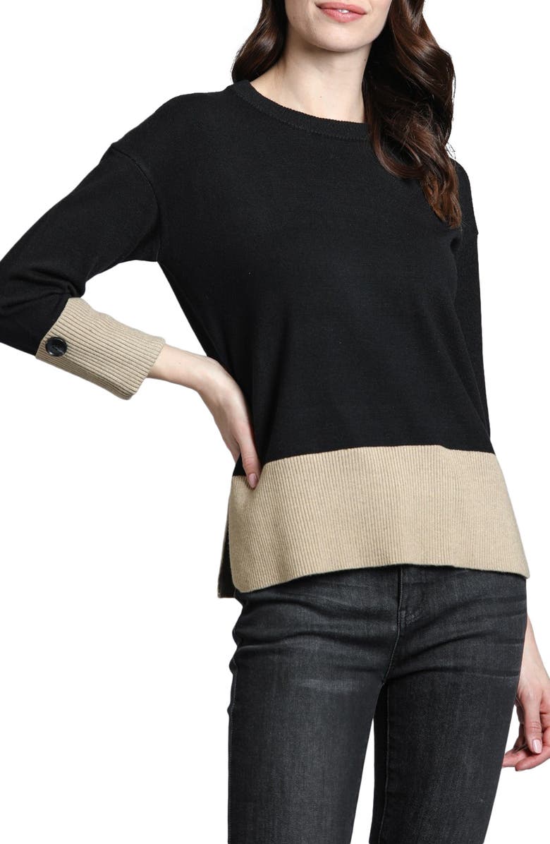 APNY Wide Cuff Colorblock Sweater, Main, color, Black/ Camel
