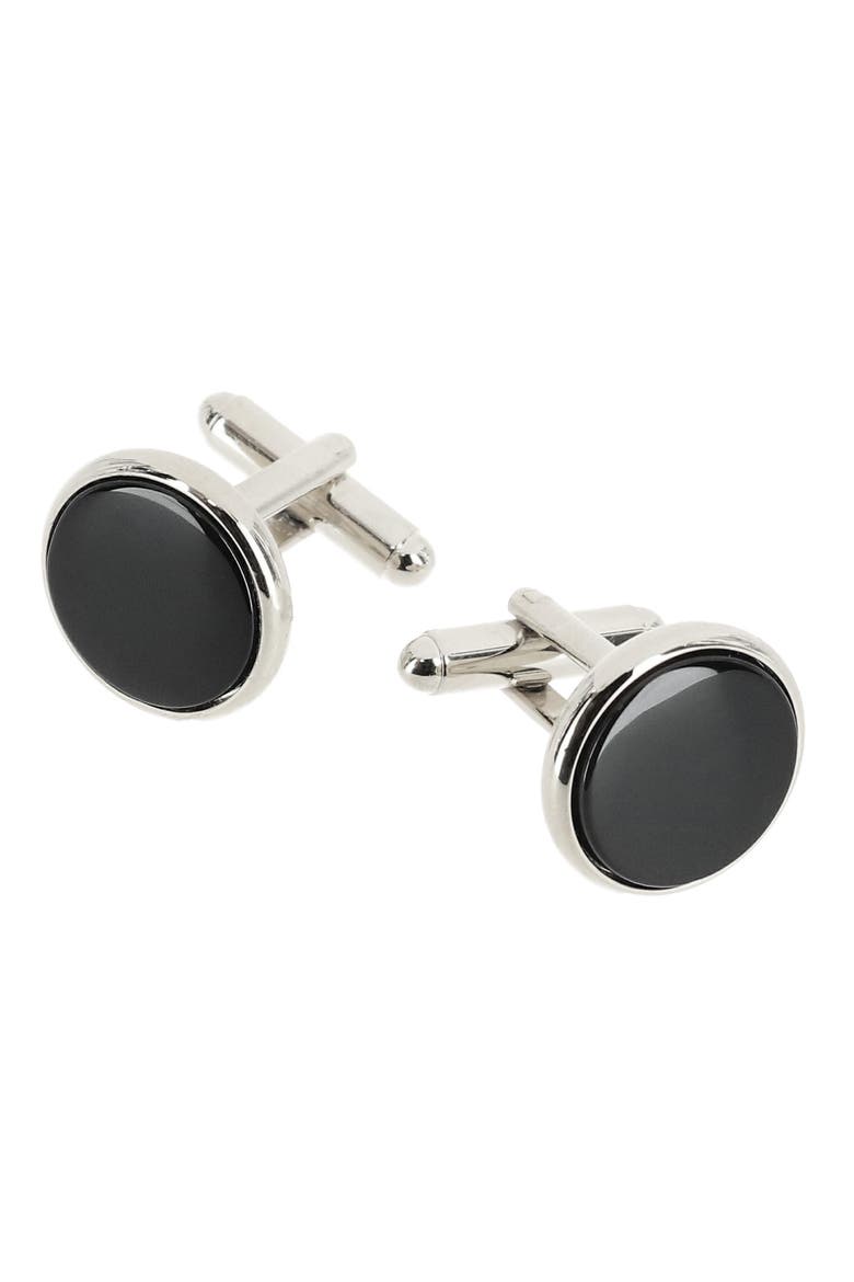 Sutton Onyx Cuff Links, Main, color, SILVER
