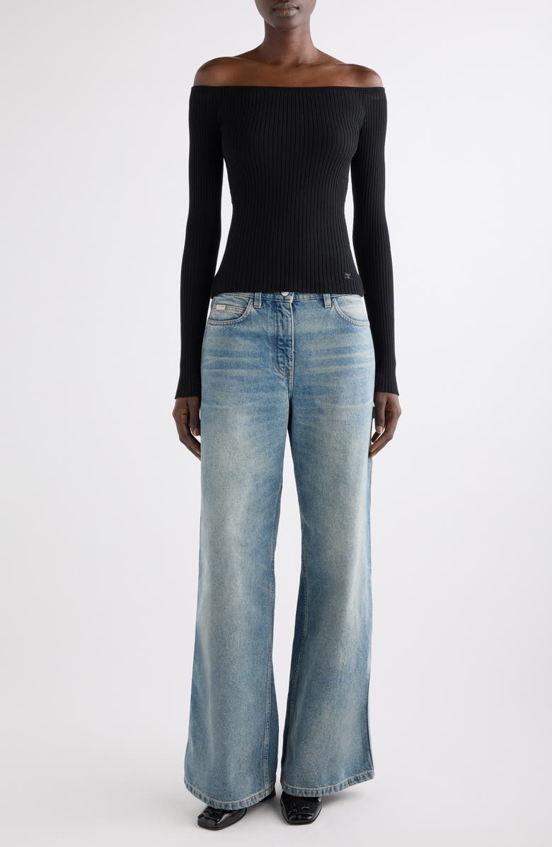 Courrèges Off the Shoulder Rib Top, Alternate, color, Black