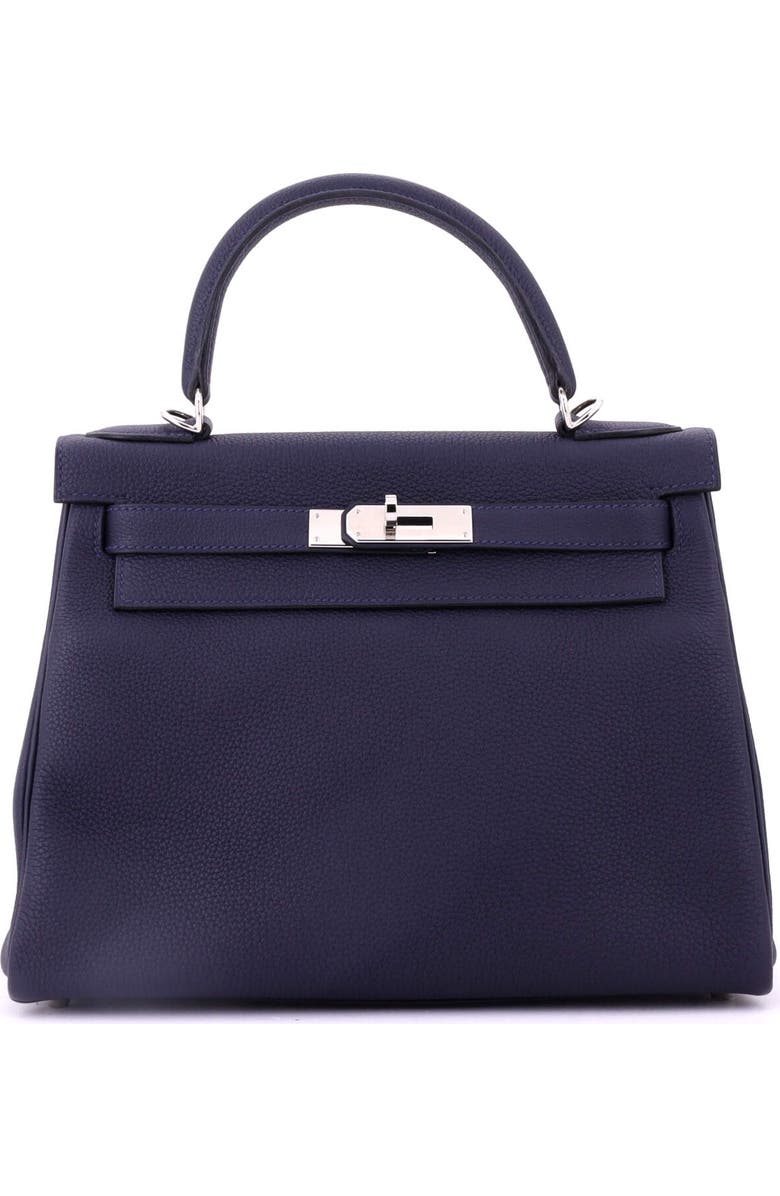 Pre-Owned Hermes Kelly Handbag Blue Togo with Palladium Hardware 28, Main, color, Bleu Nuit