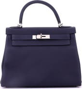 Pre-Owned Hermes Kelly Handbag Blue Togo with Palladium Hardware 28