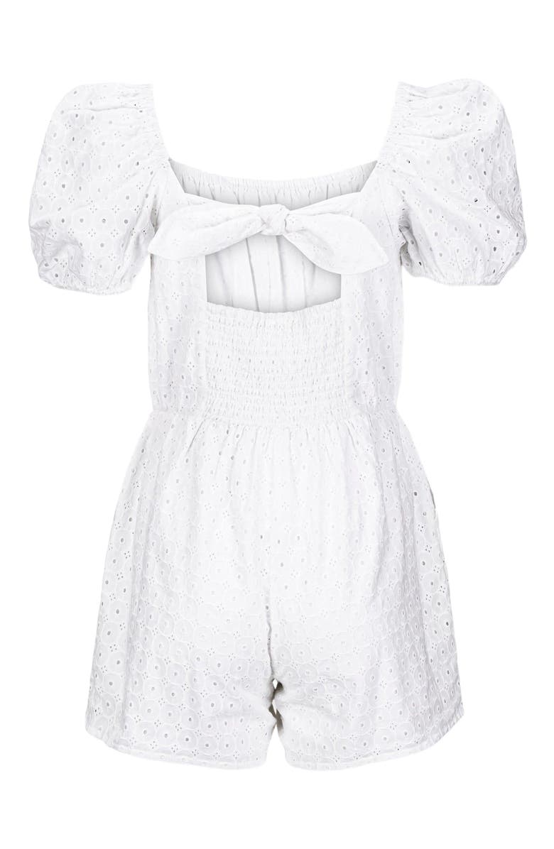 Hope 
Henry Women
s Organic Puff Sleeve Eyelet Romper, Alternate, color, White Circle Grid Eyelet