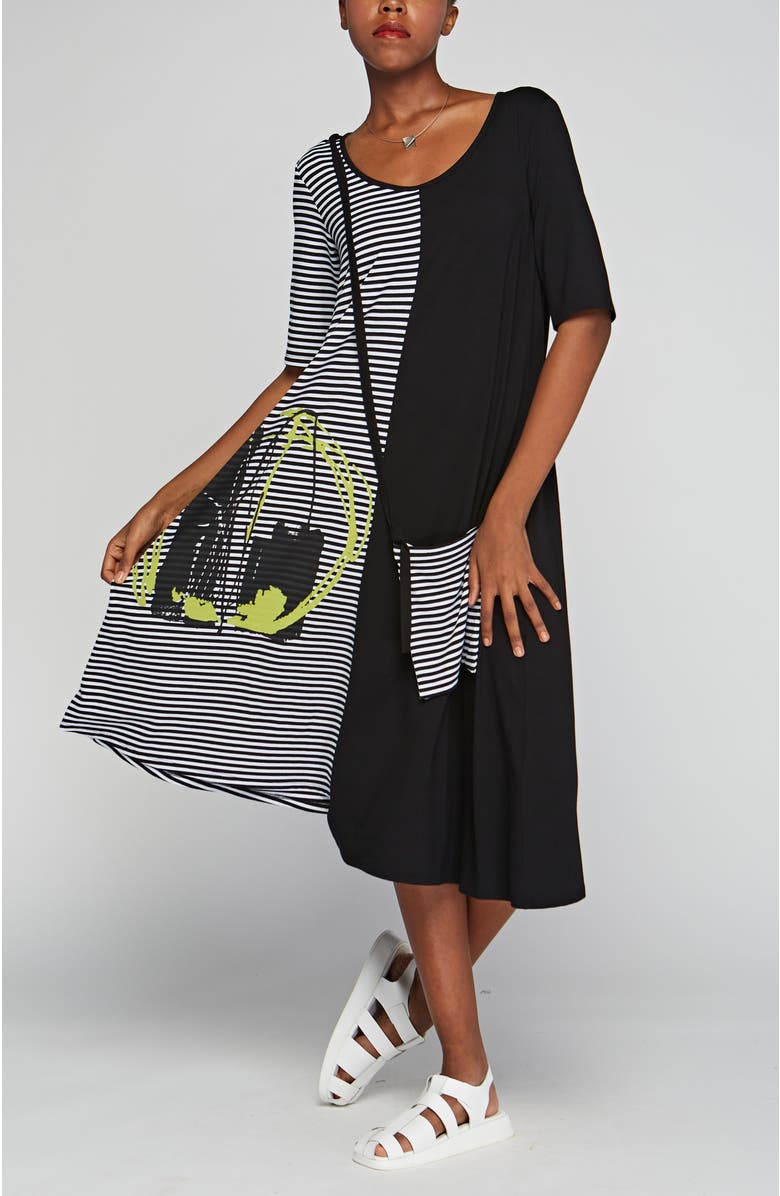 LUUKAA Seraphine Printed Striped Viscose Jersey Dress, Alternate, color, Black Striped