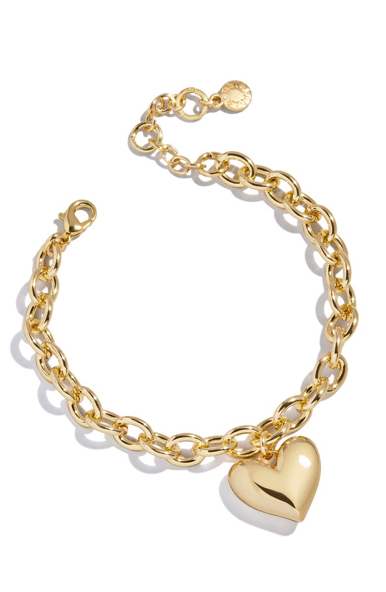 BaubleBar Millie Heart Charm Bracelet, Main, color, Gold