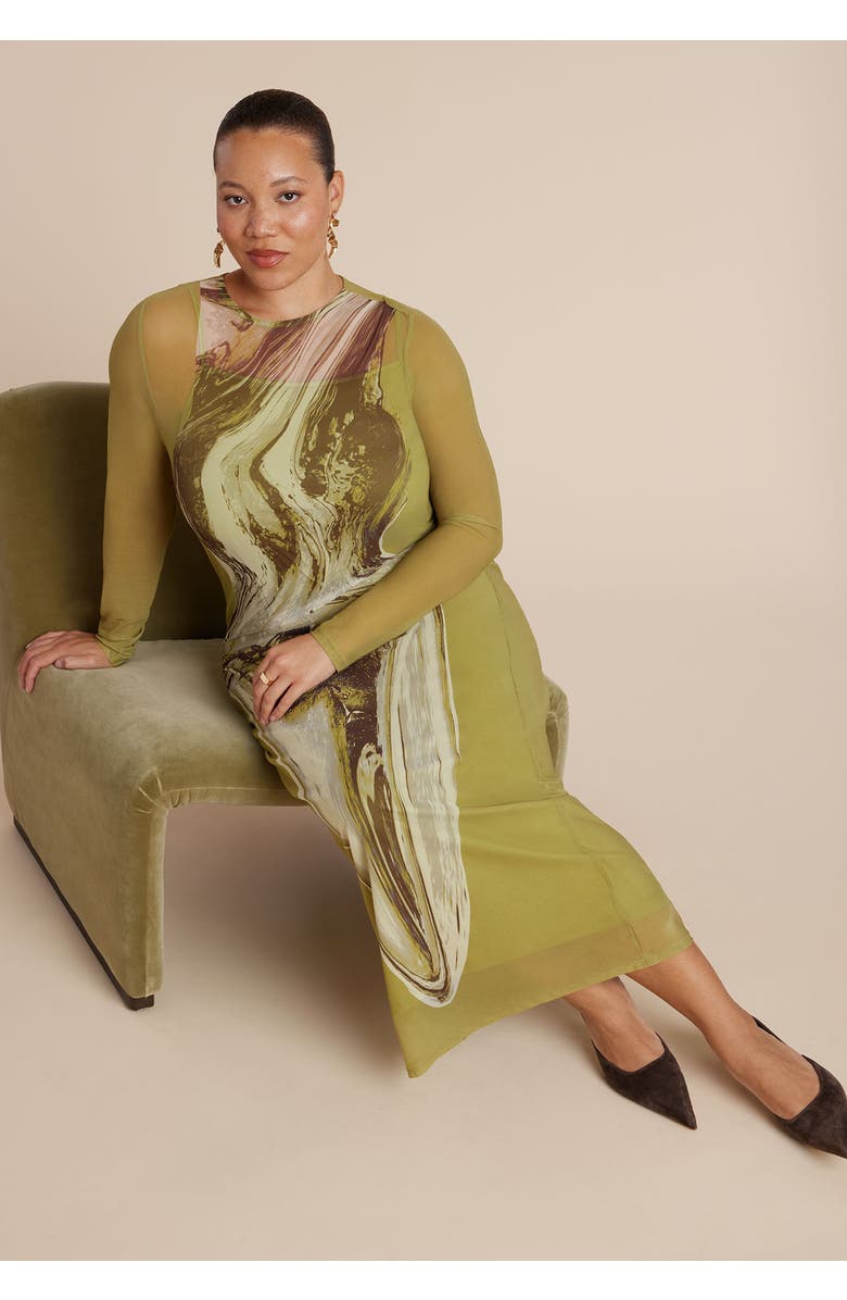 ELOQUII Printed Mesh Dress, Alternate, color, Marble Mapping