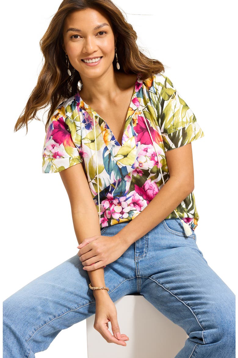 Verde Blooms Cotton & Silk Flutter Sleeve Top, Alternate, color, VANILLA ICE