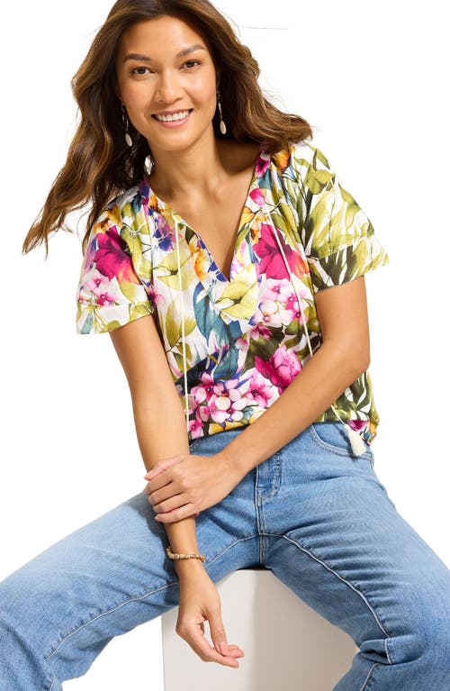 TOMMY BAHAMA TOMMY BAHAMA VERDE BLOOMS COTTON & SILK FLUTTER SLEEVE TOP