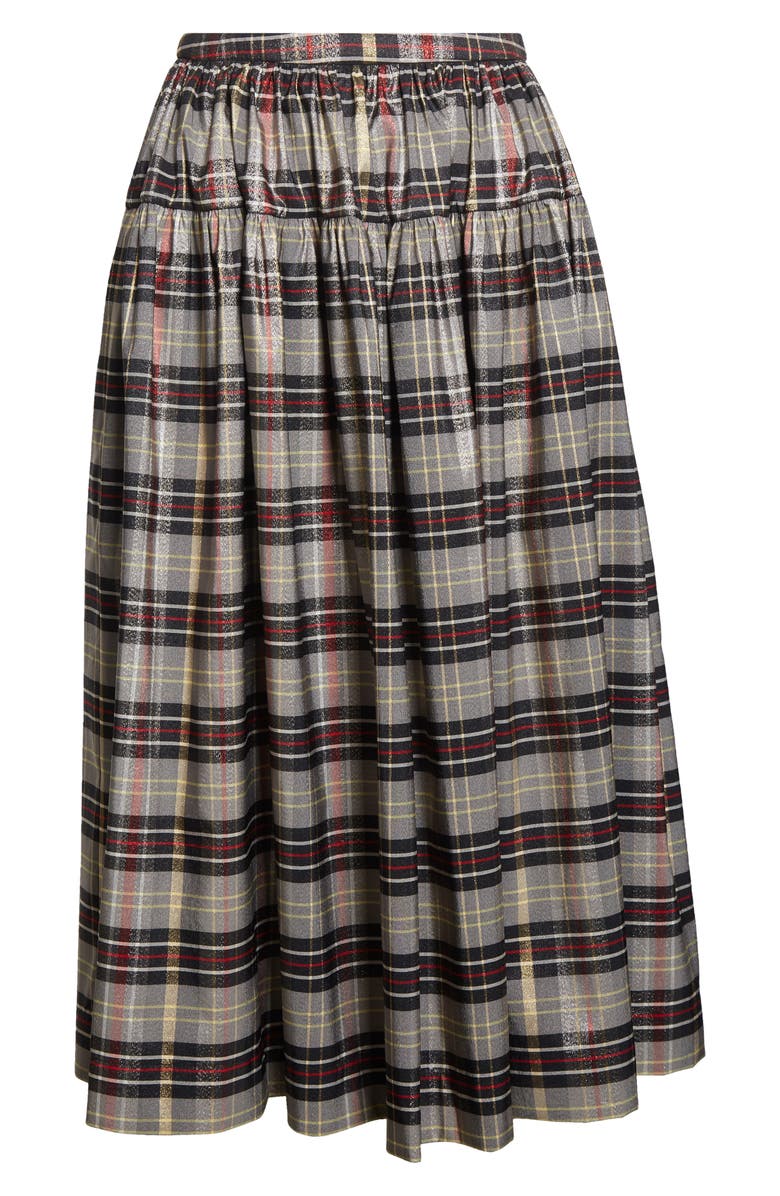 Molly Goddard Amy Metallic Tartan Gathered Midi Skirt, Alternate, color, 