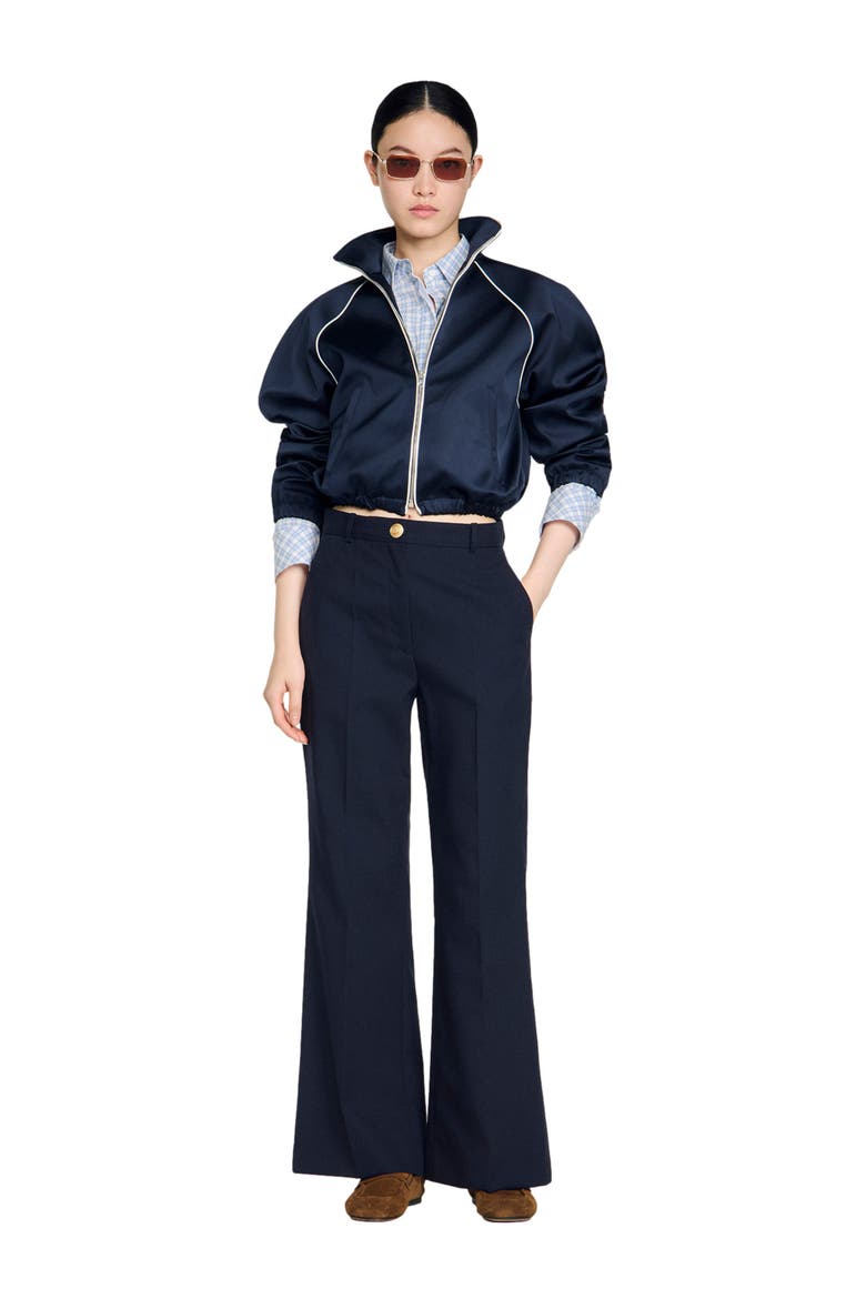 Wide-leg wool trousers, Alternate, color, Navy blue