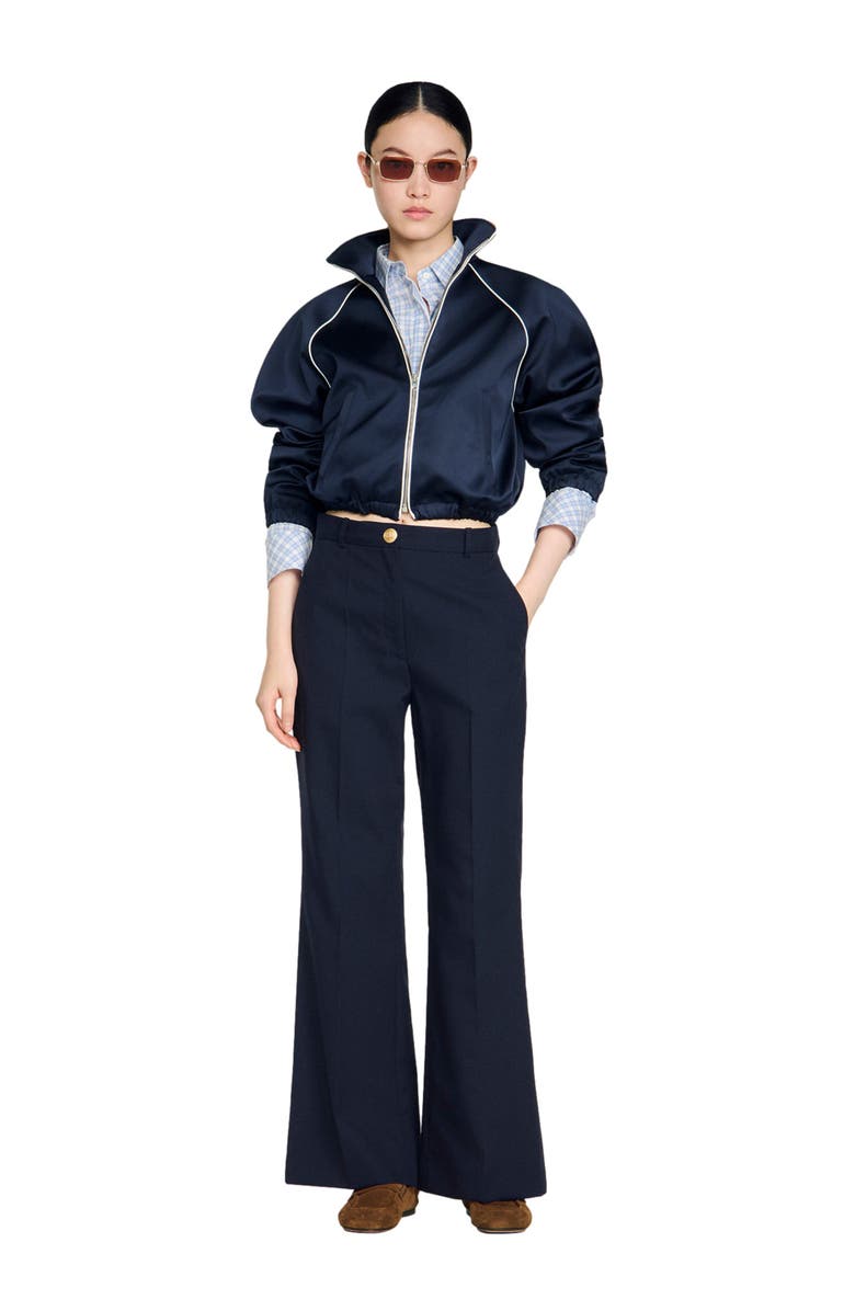 SANDRO Wide-leg wool trousers, Alternate, color, Navy Blue