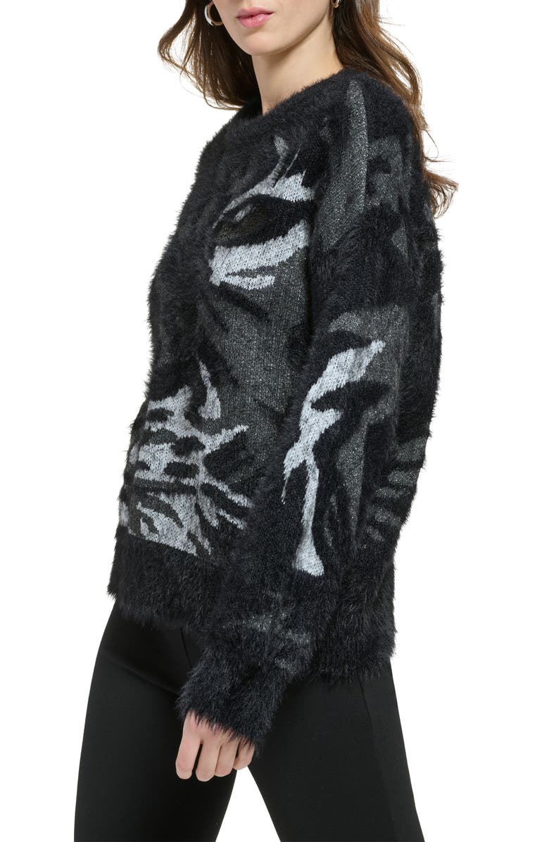 DKNY Tiger Eye Long Sleeve Sweater, Alternate, color, Black/ Smoke Grey Heather