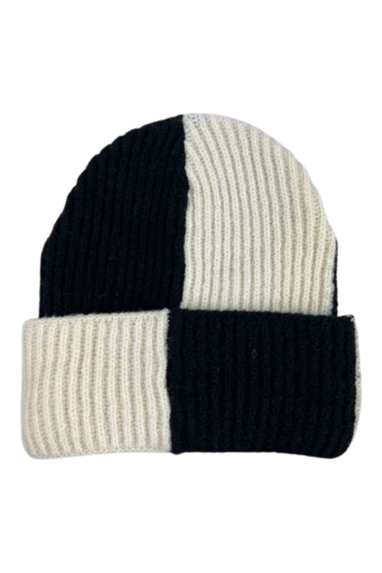 Checkered Knit Beanie, Main, color, BLACK