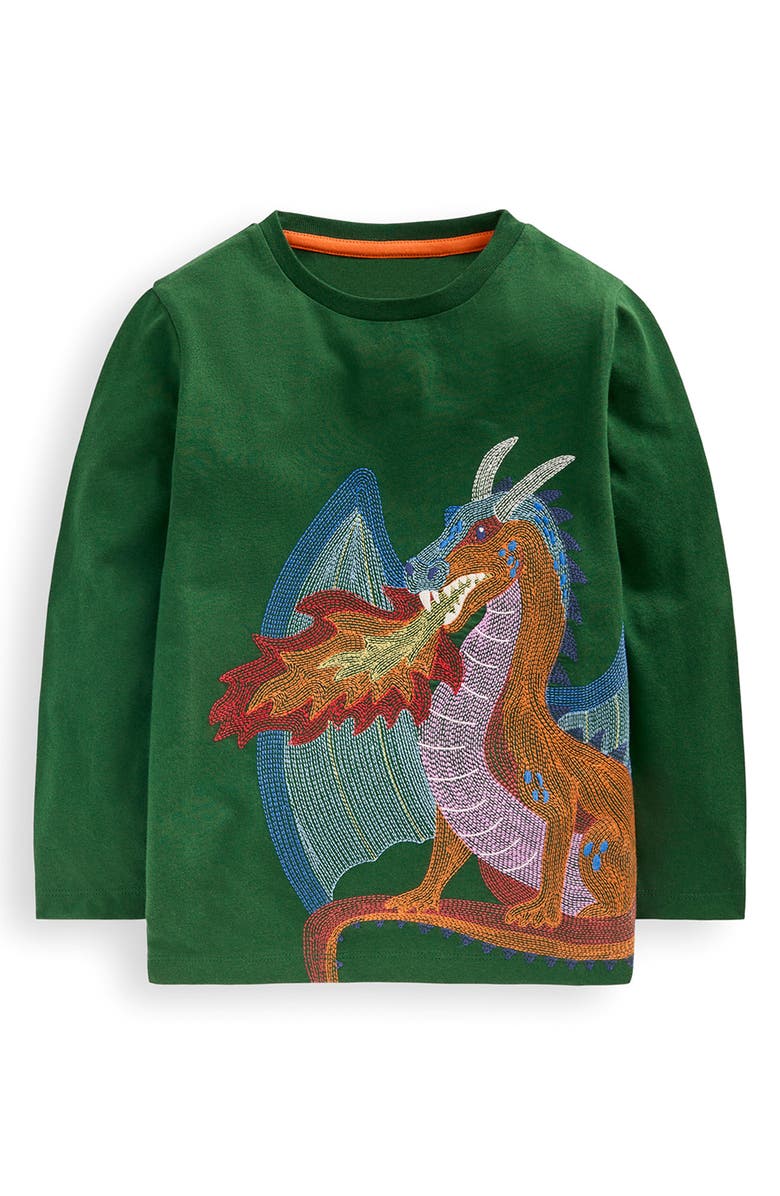Mini Boden Kids' Embroidered Dragon Long Sleeve Cotton T-Shirt, Main, color,