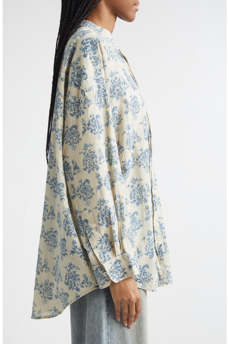 Pleated Front Floral Button-Up Shirt, Alternate, color, BLUE WITH WHITE FLORAL