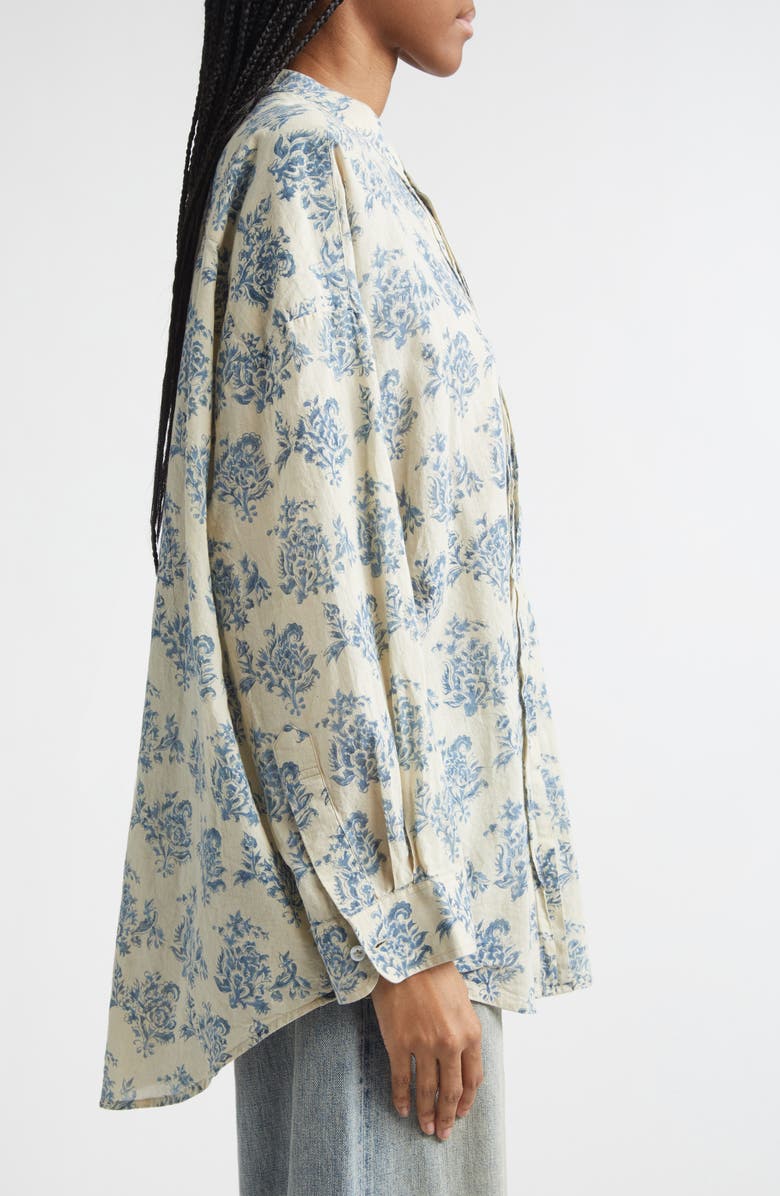 R13 Pleated Front Floral Button-Up Shirt, Alternate, color, Blue With White Floral