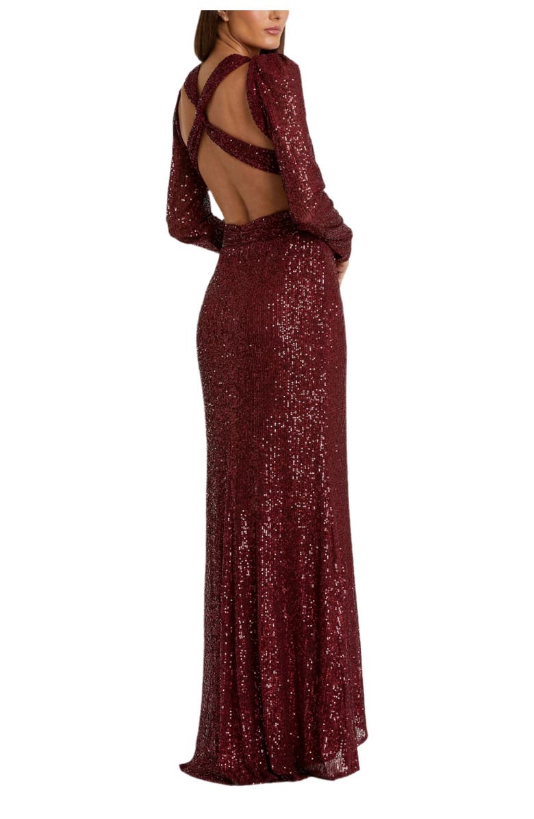 Mac Duggal Sequined Criss Cross Long Sleeve Gown, Alternate, color,