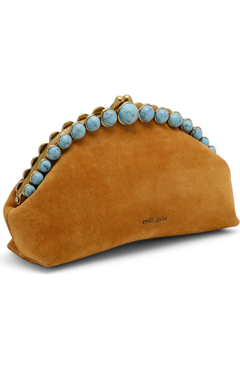 Cult Gaia Una Suede Frame Clutch, Alternate, color, Toasted Caramel