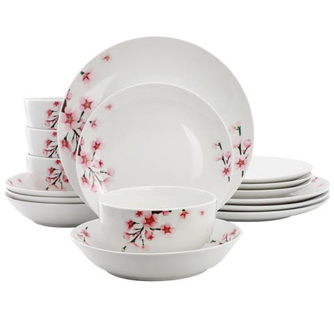 Tamara 16 Piece Porcelain Double Bowl Dinnerware Set, Service for 4