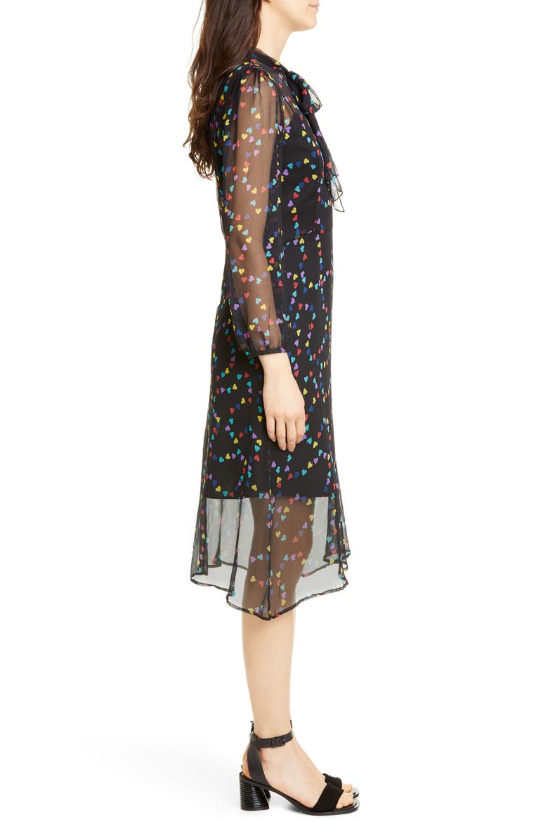 Elisa Tie Neck Long Sleeve Silk Chiffon Dress, Alternate, color, RAINBOW STRING OF HEARTS