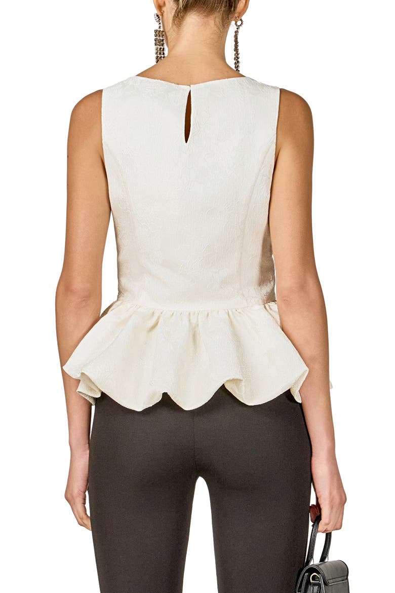 Floral Jacquard Peplum Top, Alternate, color, CREAM