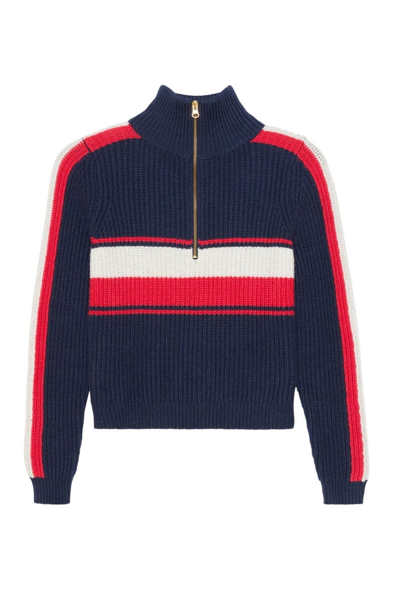 Aspen Quarter Zip Sweater, Main, color, Navy Retro Block