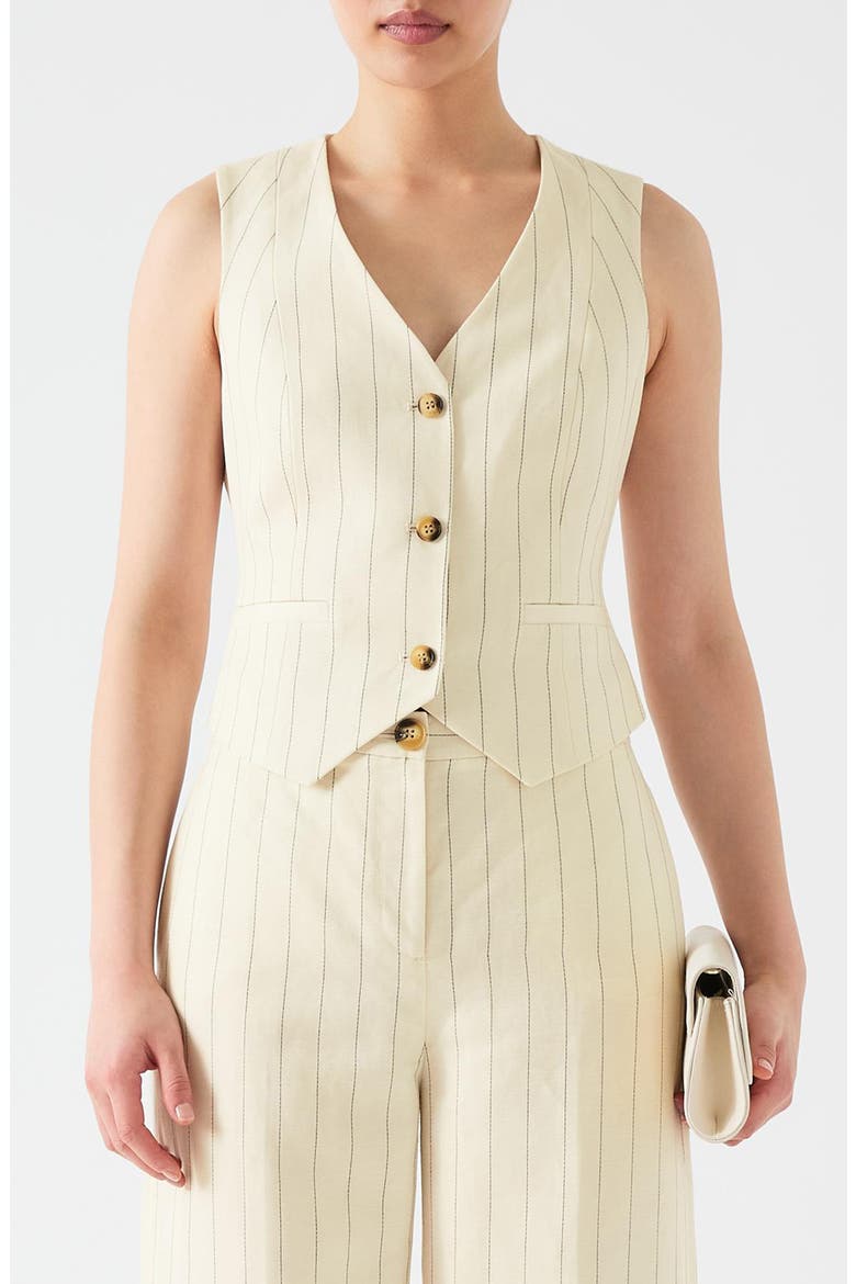 Ami Pinstripe Linen Blend Waistcoat, Main, color, CREAM