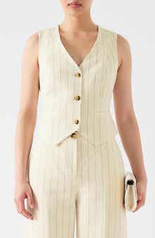 LK Bennett Ami Pinstripe Linen Blend Waistcoat