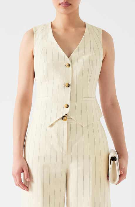 LK Bennett Ami Pinstripe Linen Blend Waistcoat