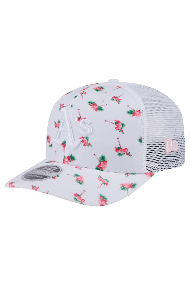 Men's New Era  White Athletics Flamingo Mesh Back 9SEVENTY Stretch-Snap Hat, Main, color, White