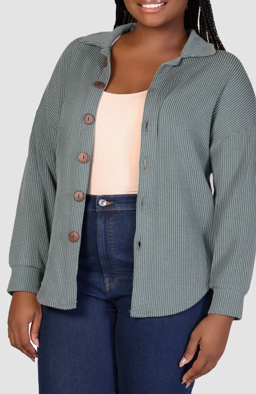 Shop 24seven Comfort Apparel Textured Stripe Knit Button-up Shirt In Green