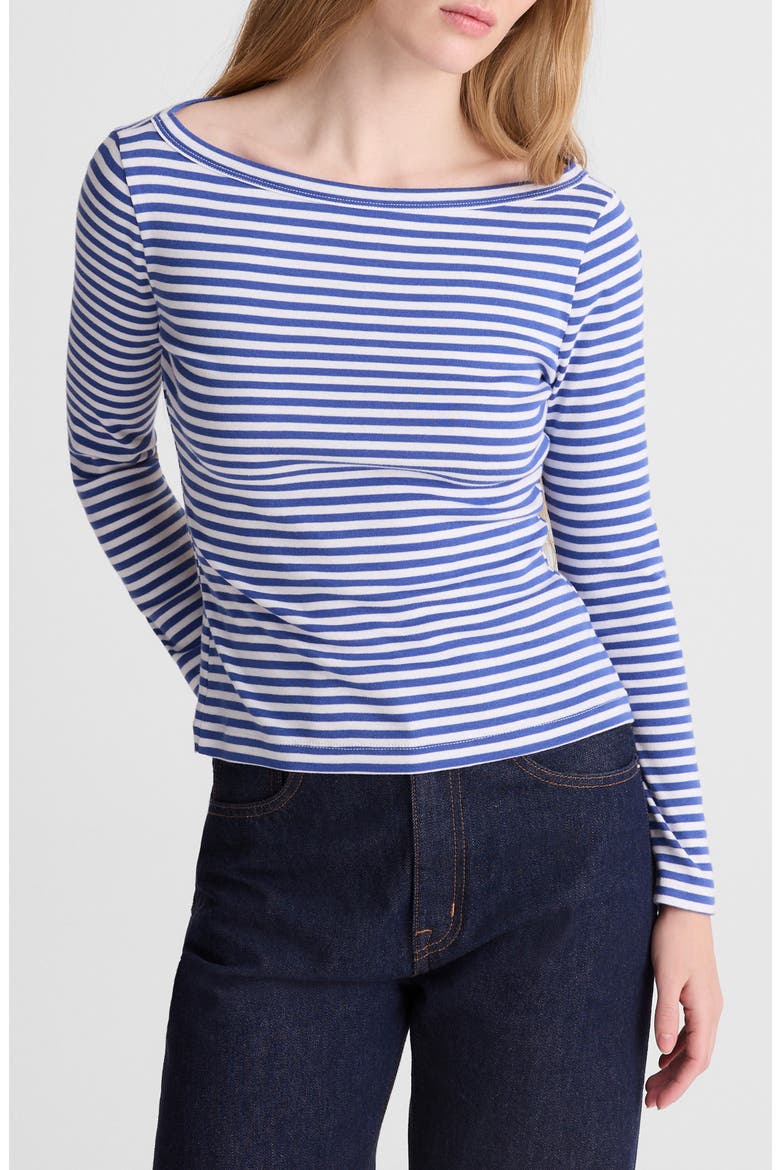 The '90s Stripe Cotton Boatneck T-Shirt, Main, color, FRENCH BLUE