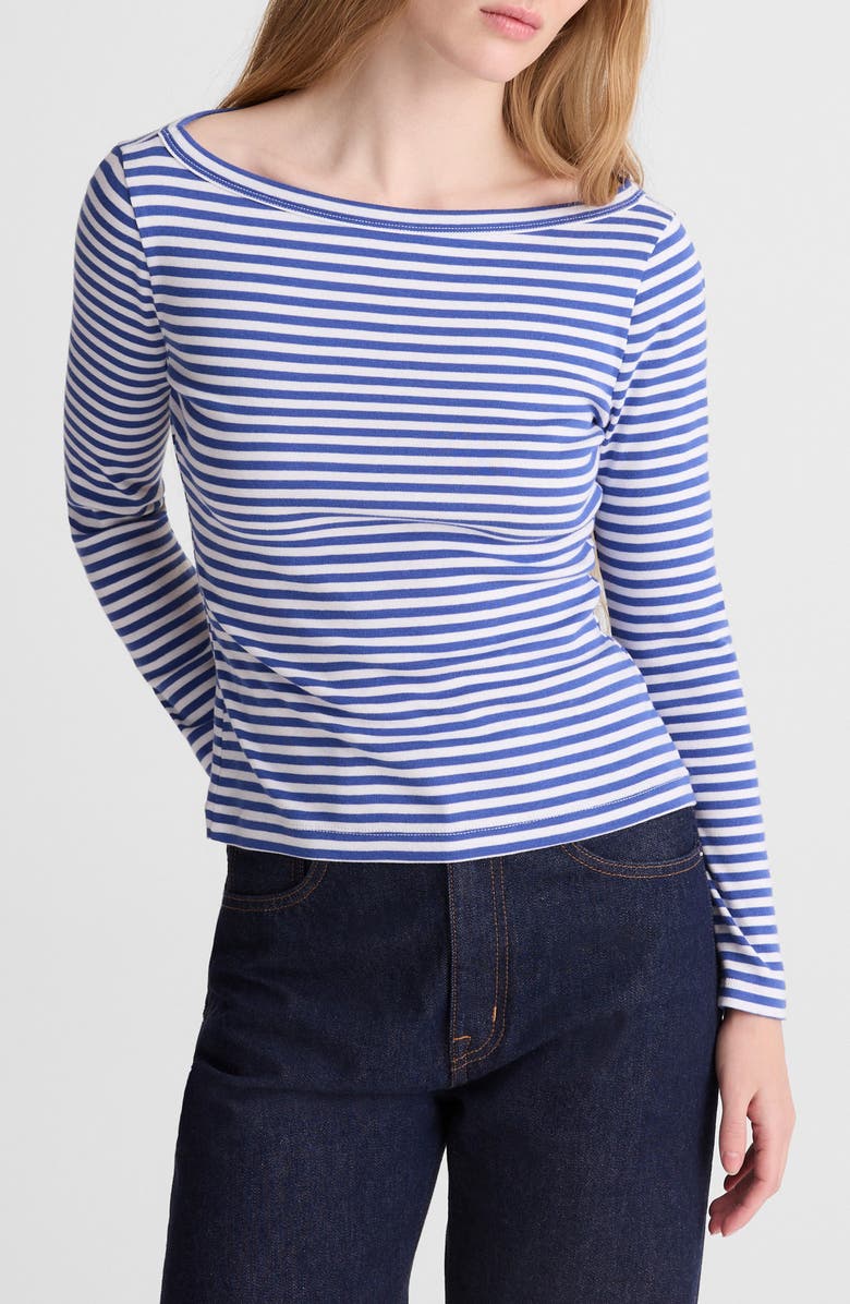 Madewell The 
90s Stripe Cotton Boatneck T-Shirt, Main, color, French Blue