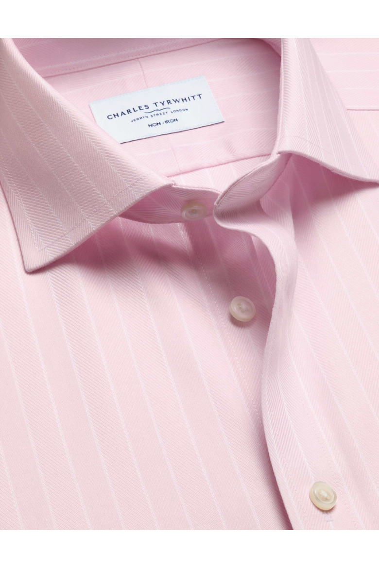 Non-iron Striped Herringbone Shirt, Alternate, color, Light Pink