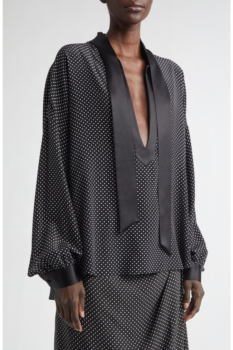 Dot Silk Crepe Tunic Top, Alternate, color, BLACK/ OFF WHITE