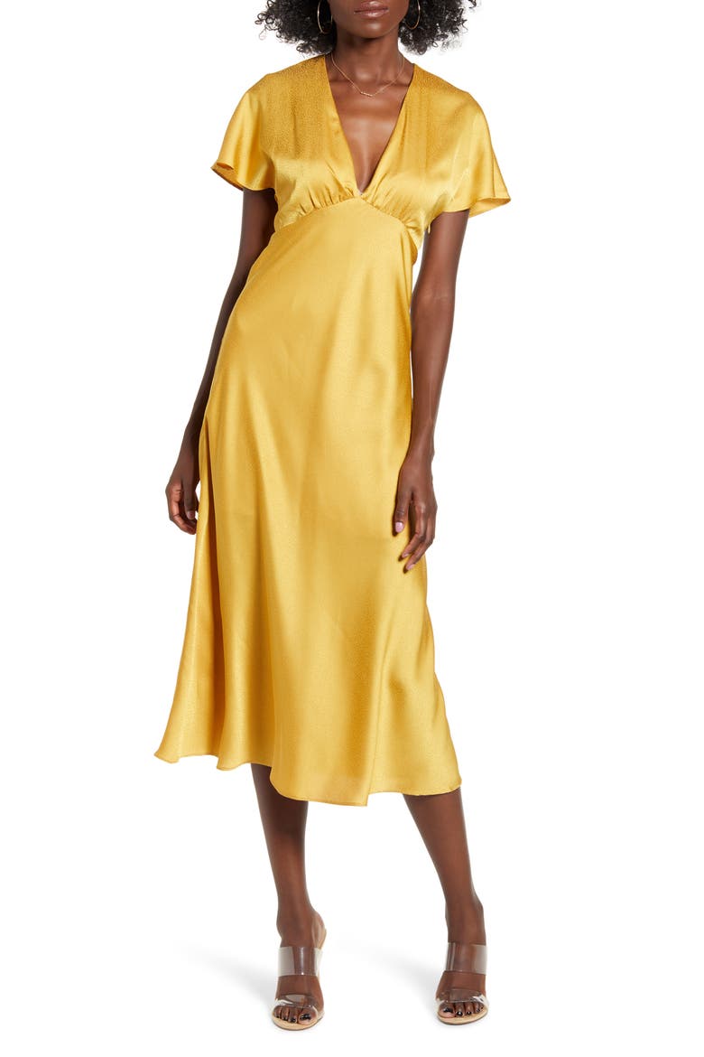 Jacquard Satin Midi Dress, Main, color, GOLDEN YELLOW
