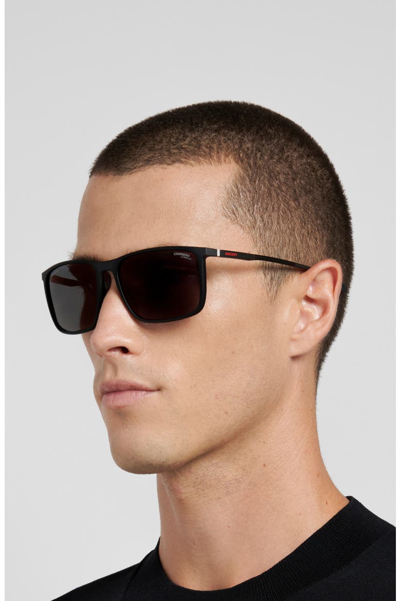 Carduc 071/S 59mm Polarized Rectangular Sunglasses, Alternate, color, MATTE BLACK/ REDSP PZ HCAR