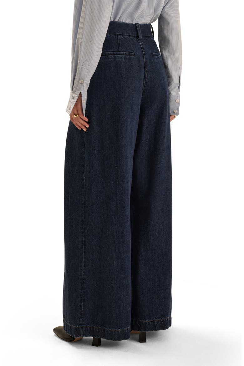The Petite Pleats High Waist Wide Leg Jeans, Alternate, color, DARK SEA