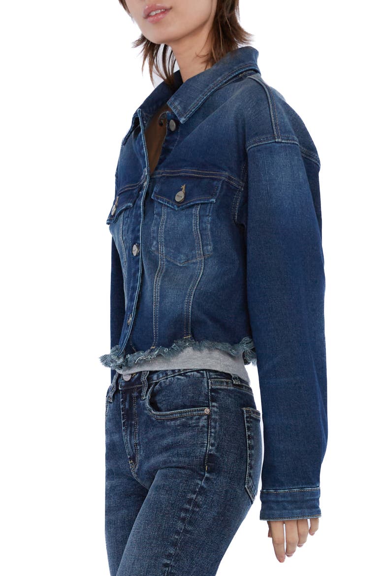 Frayed Crop Denim Jacket, Alternate, color, PORTO BLUE