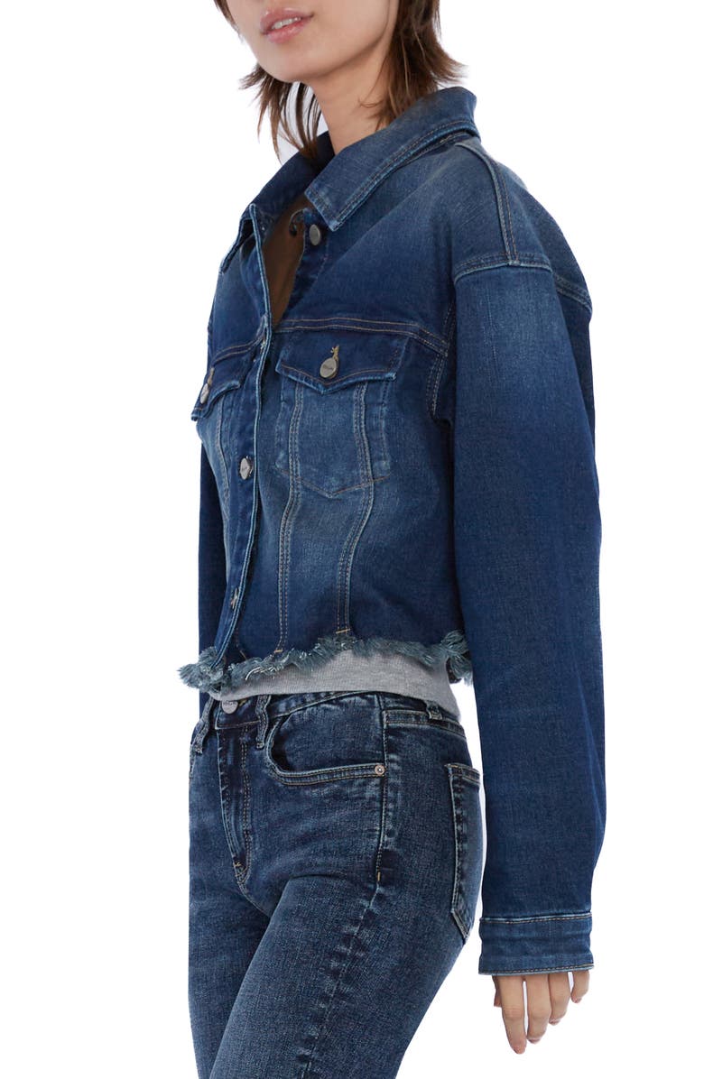HINT OF BLU Frayed Crop Denim Jacket, Alternate, color, Porto Blue