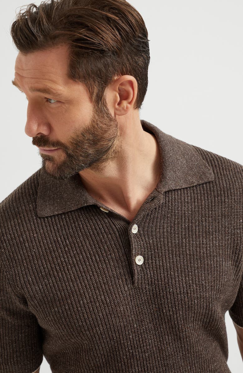 Brunello Cucinelli Half English rib knit polo, Alternate, color, 