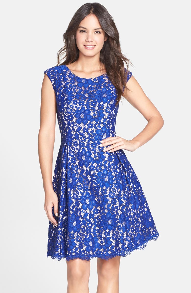 Eliza J Lace Fit & Flare Dress, Main, color, 