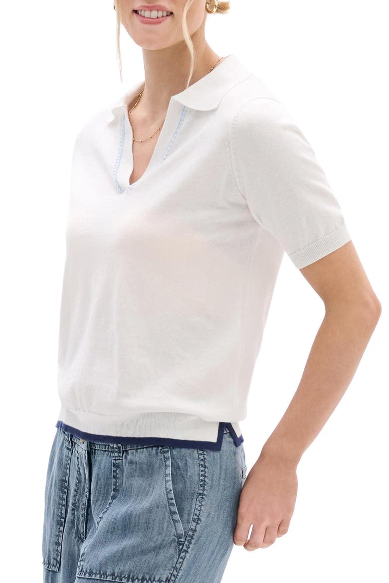 Johnny Collar Short Sleeve Sweater, Alternate, color, WHITE