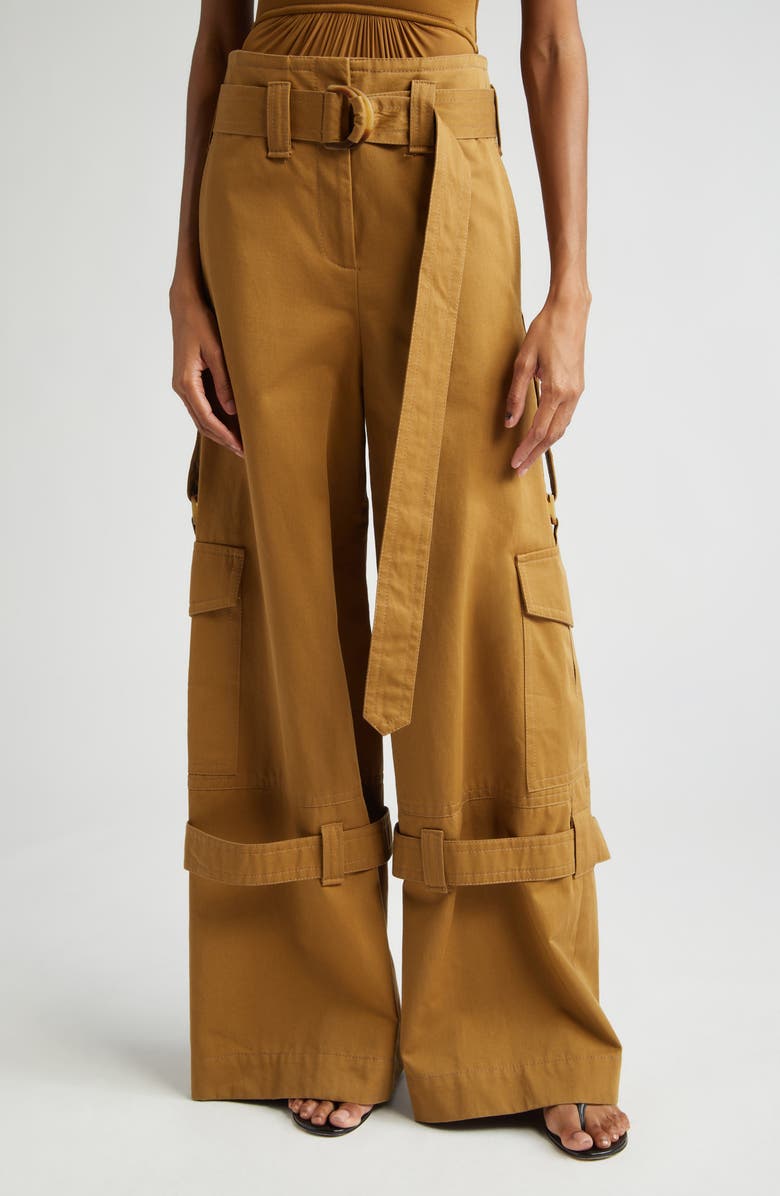 Zimmermann Belted Wide Leg Cotton Cargo Pants, Main, color,